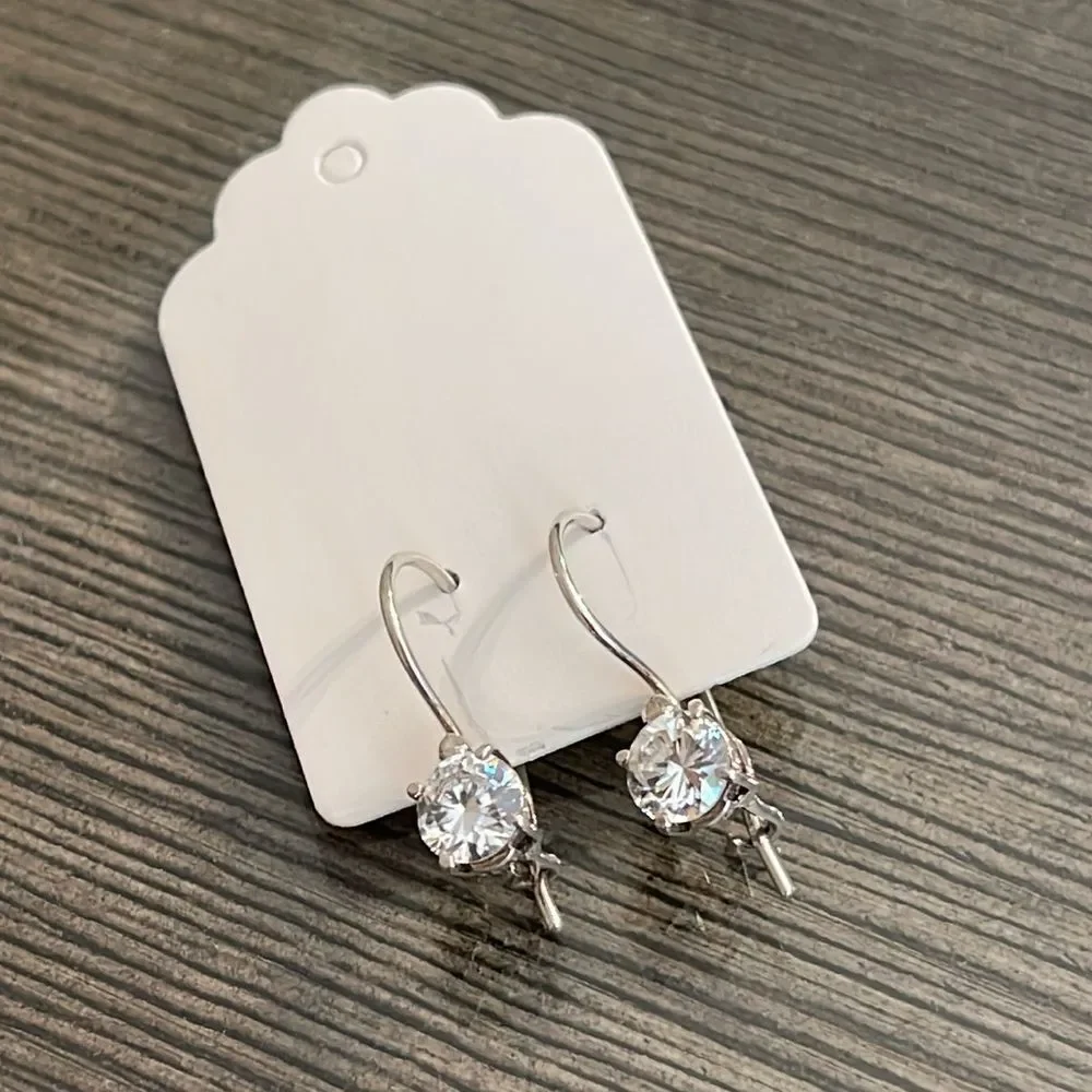 Vintage Sterling Silver Wire CZ Earrings